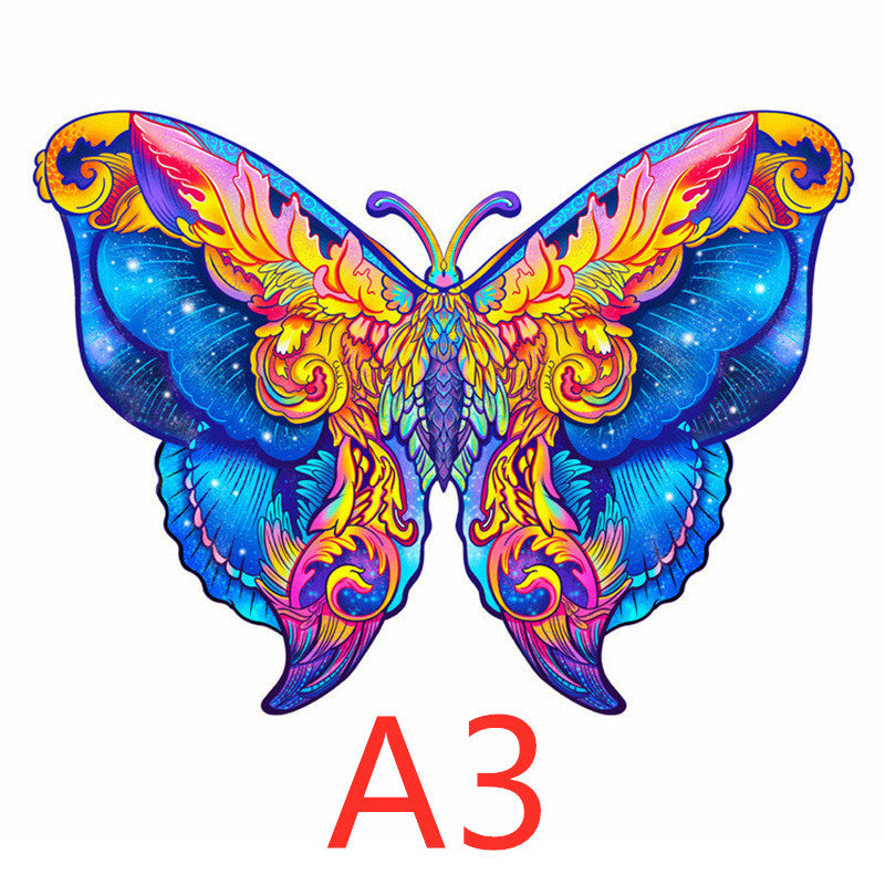 Colorful butterfly design with A3 text on a white background.
