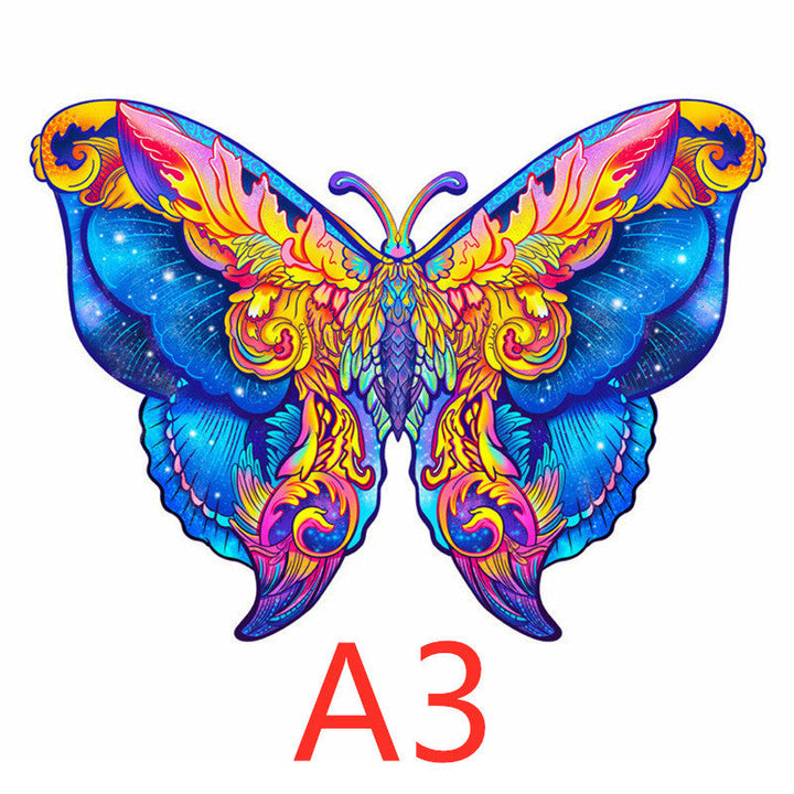 Colorful butterfly design with A3 text on a white background.