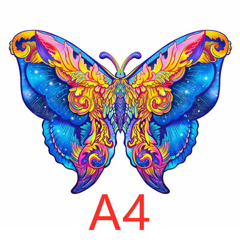 Colorful butterfly design with A4 text on a white background.
