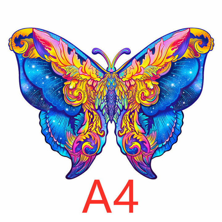 Colorful butterfly design with A4 text on a white background.
