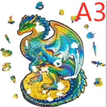Colorful dragon puzzle with scattered pieces on a white background, labeled A3.