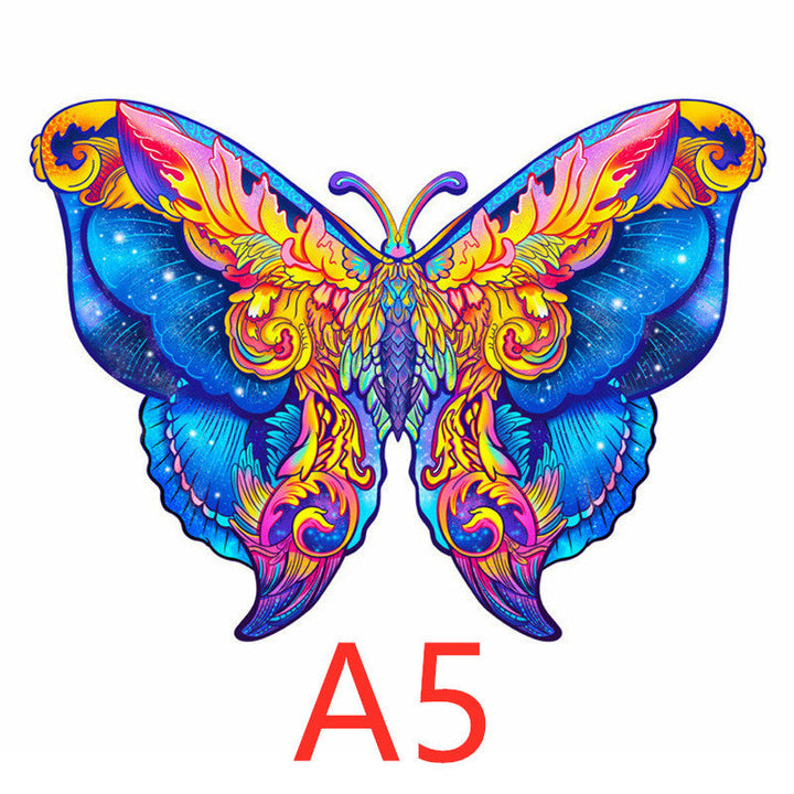 Colorful butterfly design with A5 text on a white background.
