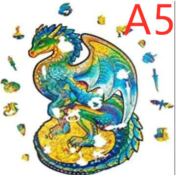 Colorful dragon puzzle with scattered pieces on a white background, labeled A5.
