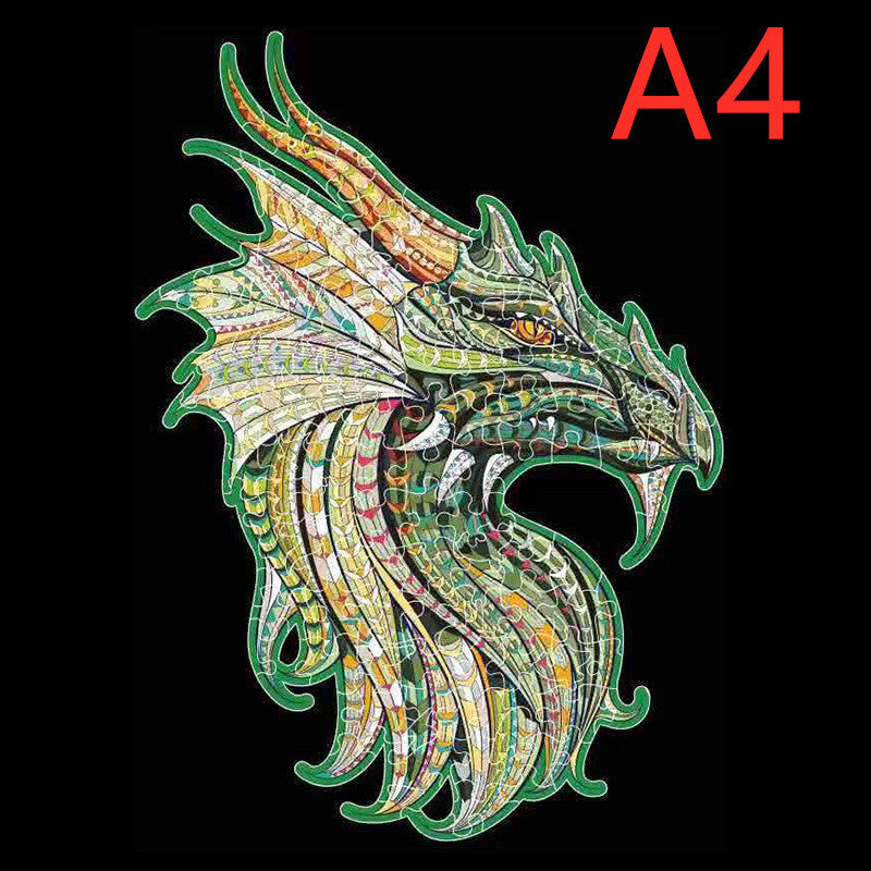 Colorful dragon head design on a black background.