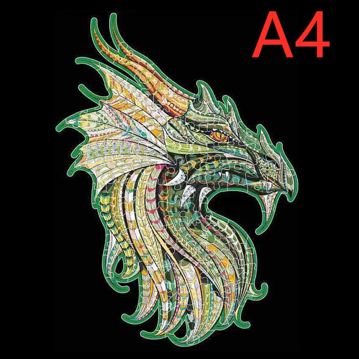 Colorful dragon head design on a black background.