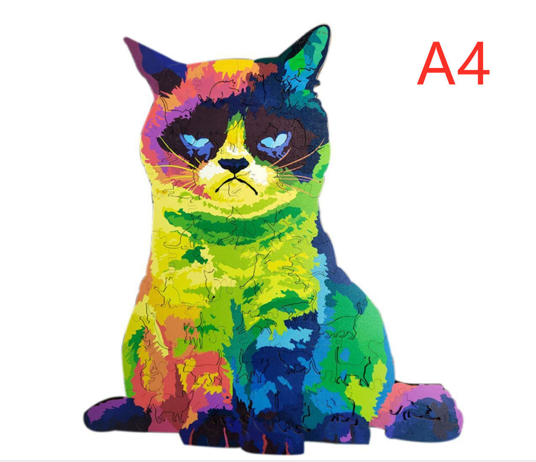 Colorful cat illustration on a white background with A4 text.