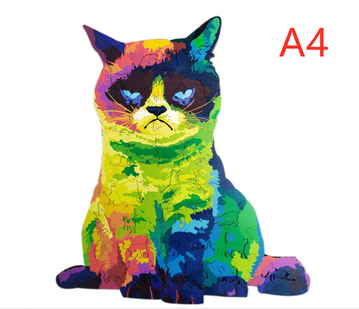 Colorful cat illustration on a white background with A4 text.