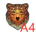 Colorful bear head design with A4 text on a white background.