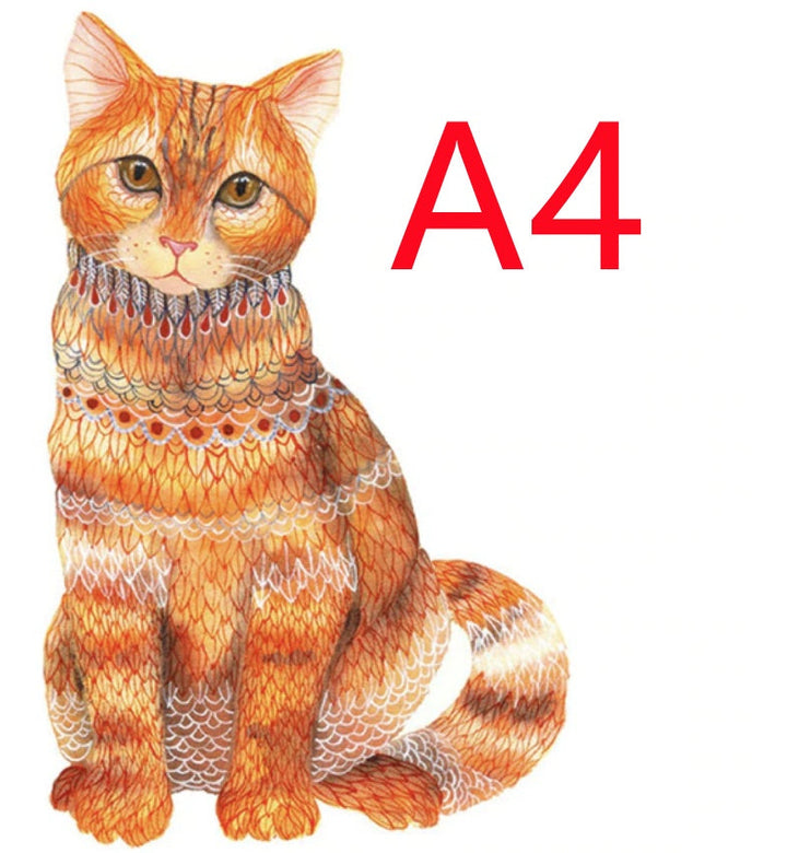 Illustration of a cat wearing a decorative collar with 'A4' text on a white background.