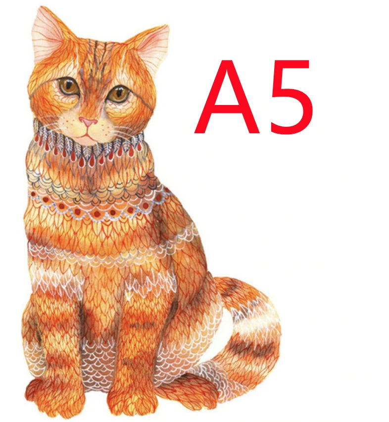 Illustration of a cat wearing a decorative collar with A5 text on a white background.