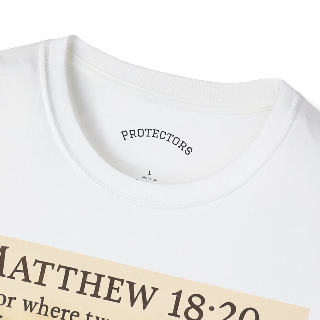 Christian Scripture T-Shirt — Matthew 18:20 and Isaiah 41:10 Faith Tee
