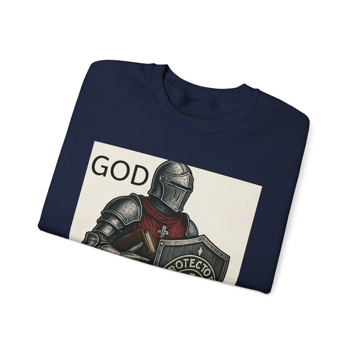 Knight Shield Crewneck Sweatshirt — "Protectors of the Word" Christian Armor Design