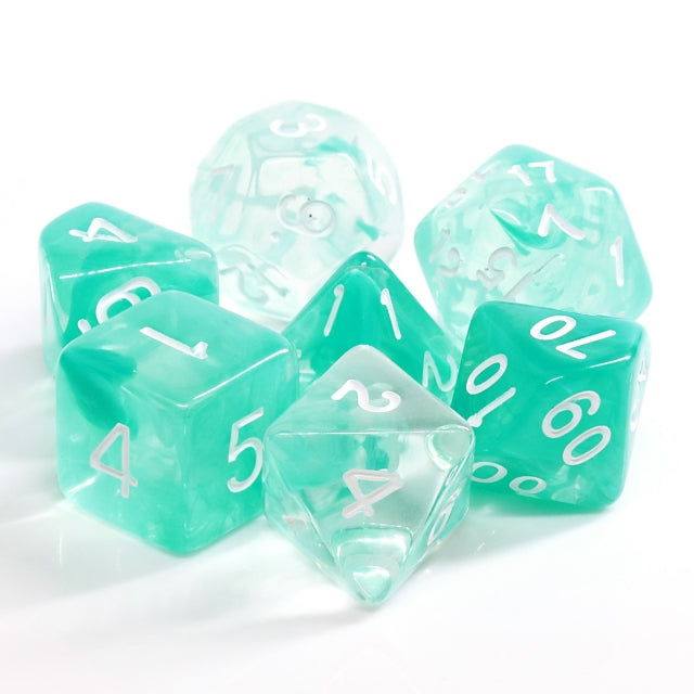 Lake Teal Swirl with White Numbering 7-Dice Set RPG