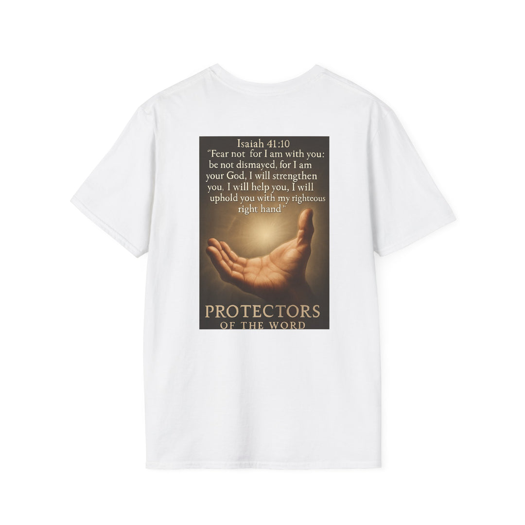 Christian Scripture T-Shirt — Matthew 18:20 and Isaiah 41:10 Faith Tee
