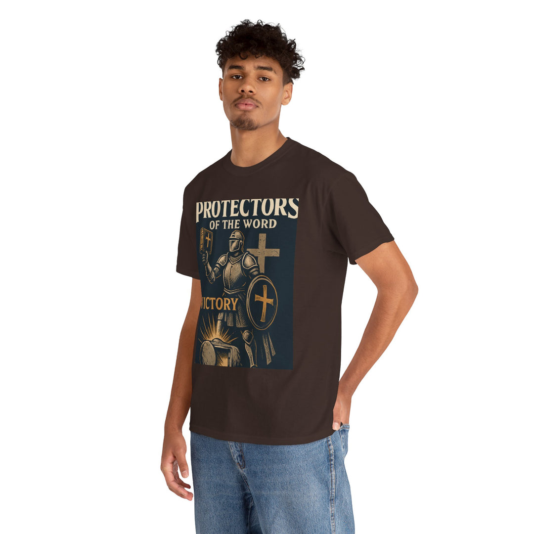 Protectors of the Word Christian T-Shirt No Sleeve Design — 'Victory' Knight Design with John 14:6 Scripture