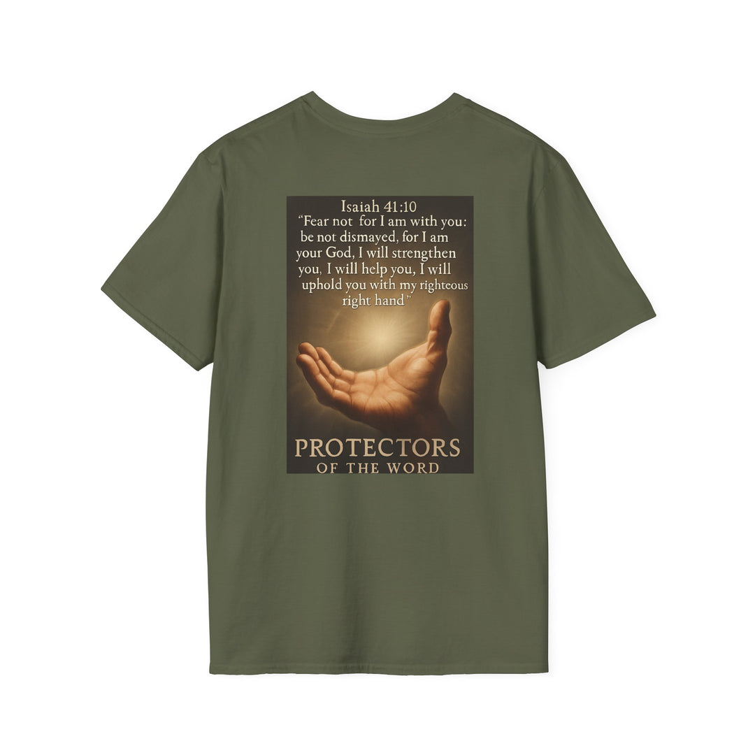 Christian Scripture T-Shirt — Matthew 18:20 and Isaiah 41:10 Faith Tee