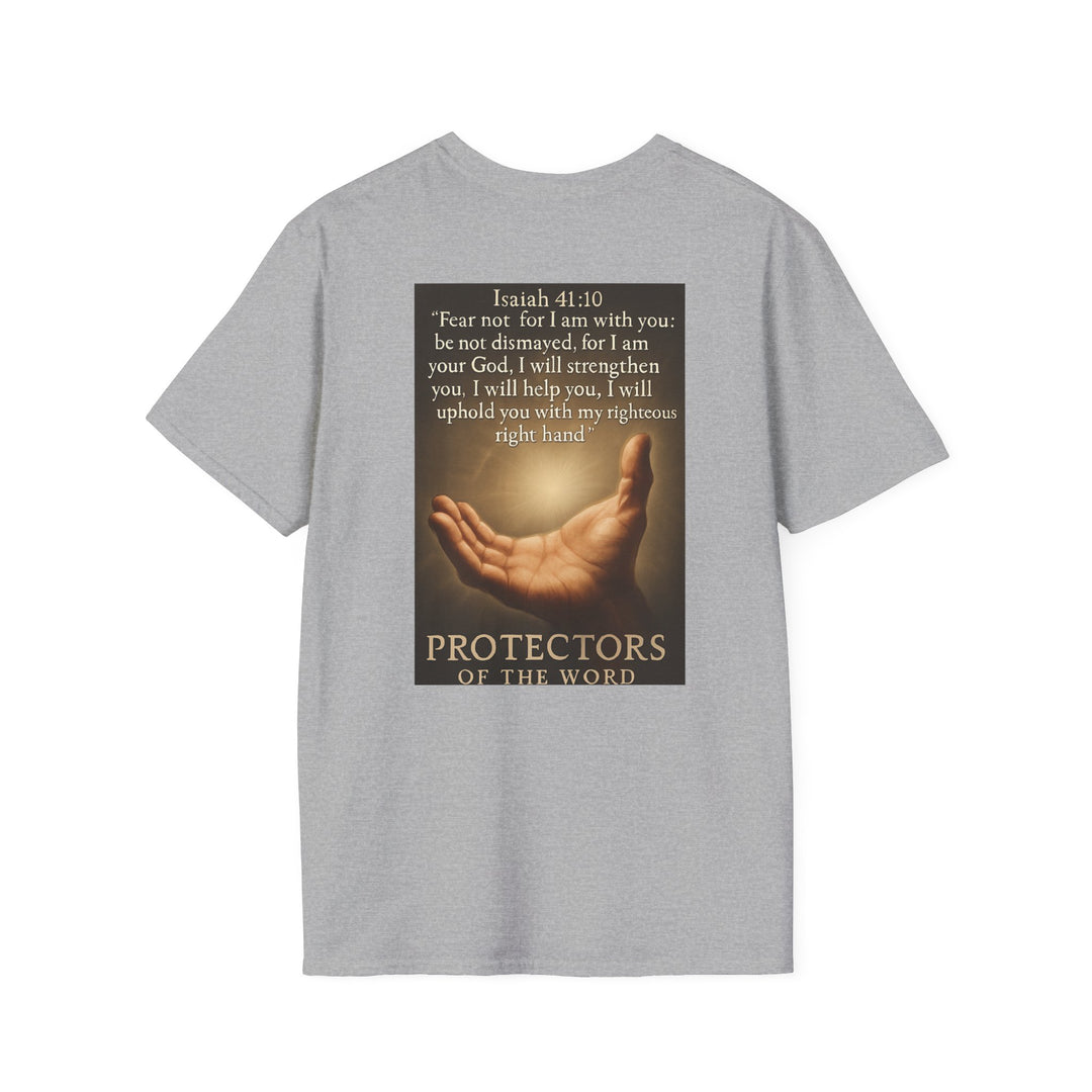 Christian Scripture T-Shirt — Matthew 18:20 and Isaiah 41:10 Faith Tee