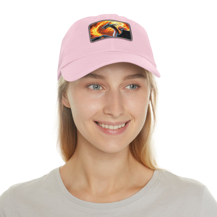 Dragon Fire Dad Hat with Leather Patch (Rectangle)