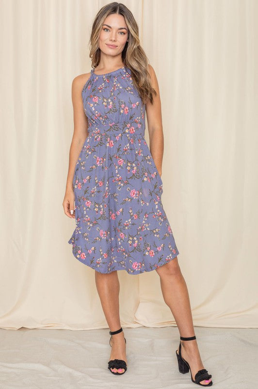 Floral Halter Top Midi Dress