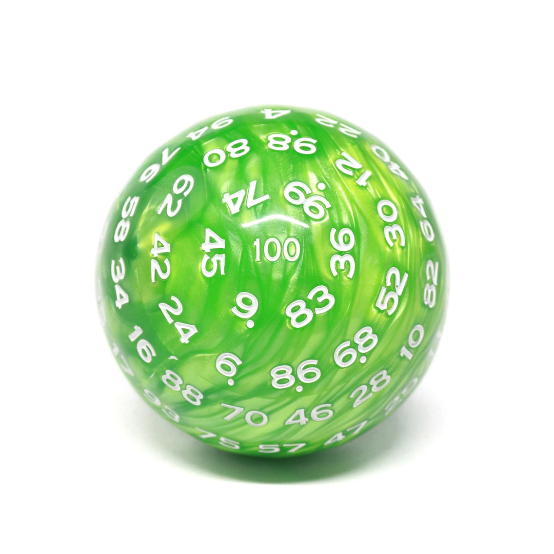 Green Pearl Single 100 Sided Polyhedral Dice (D100) | Green White (45mm)