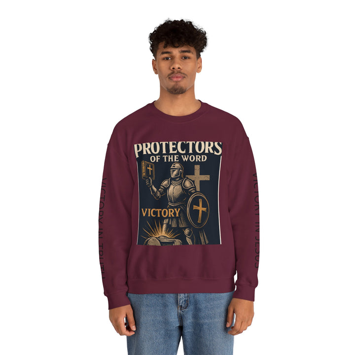 Knight Shield Crewneck Sweatshirt — "Protectors of the Word Victory"