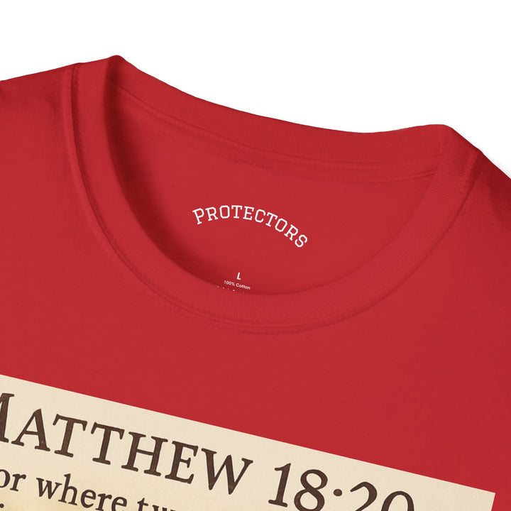 Christian Scripture T-Shirt — Matthew 18:20 and Isaiah 41:10 Faith Tee