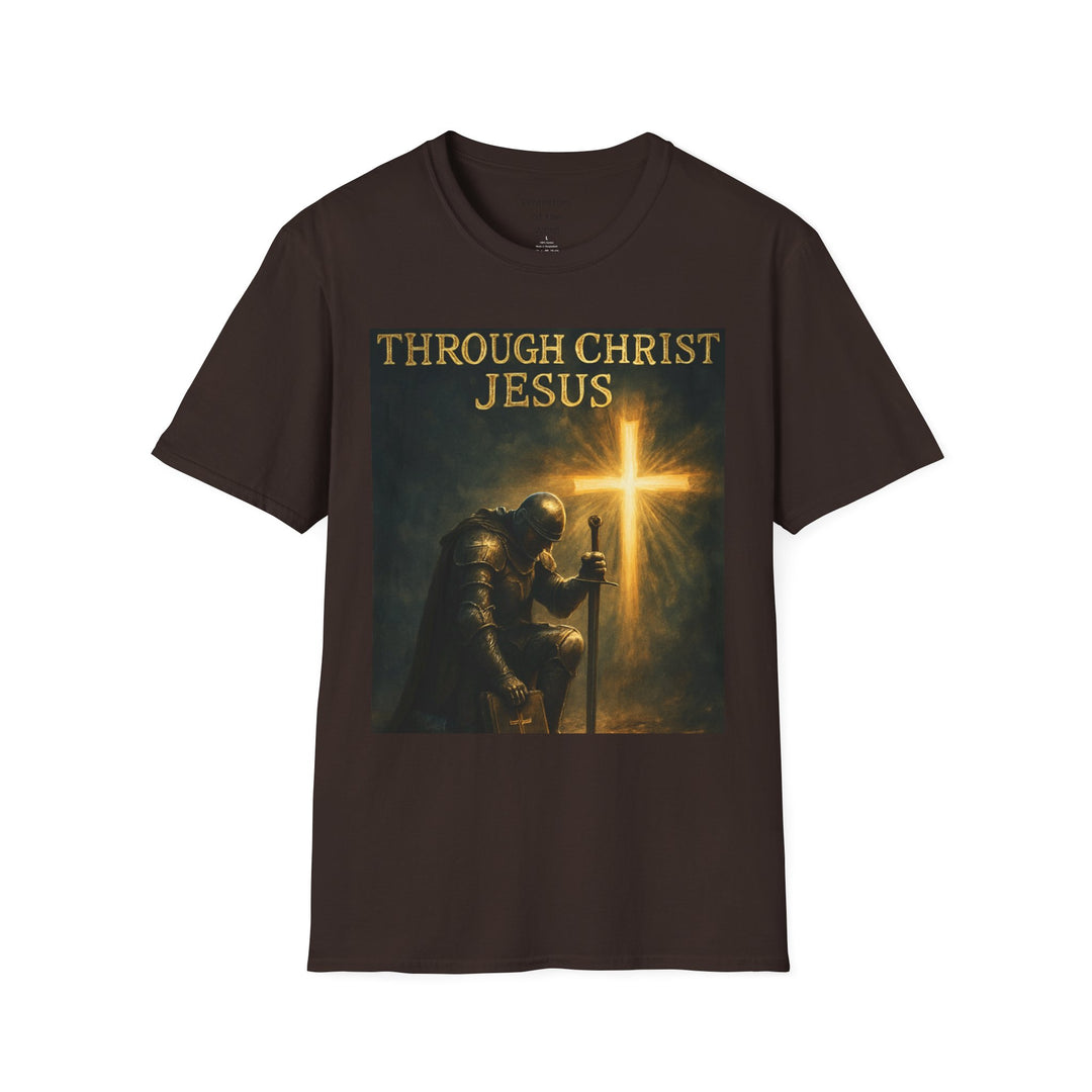 Christian Knight T-Shirt — "Through Christ Jesus" Front and "I Am Saved" Back