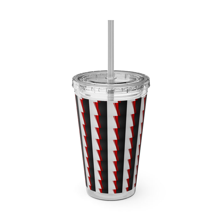 Classic Red Black Gray Sunsplash Tumbler with Straw, 16oz