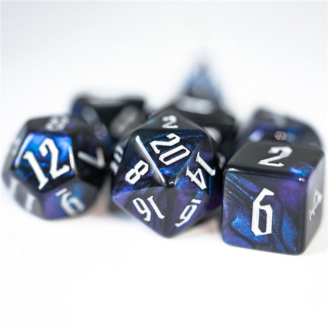 Glitter Party Black Glitter Dice (White font) 7-Dice Set