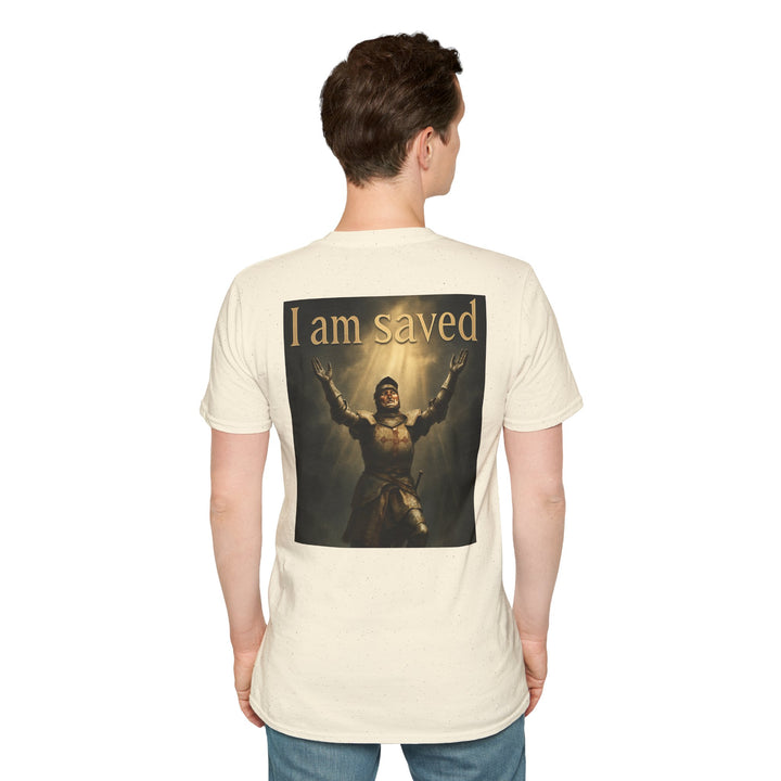Christian Knight T-Shirt — "Through Christ Jesus" Front and "I Am Saved" Back