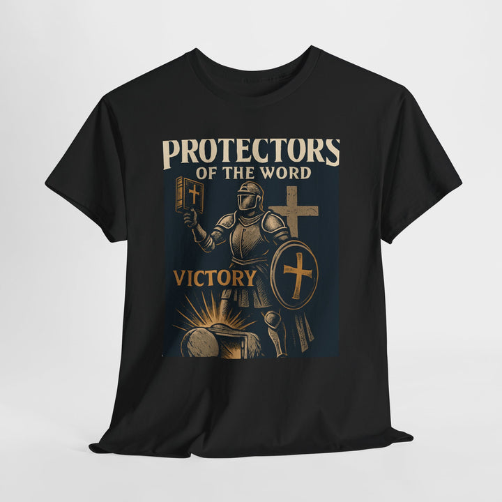 Protectors of the Word Christian T-Shirt No Sleeve Design — 'Victory' Knight Design with John 14:6 Scripture