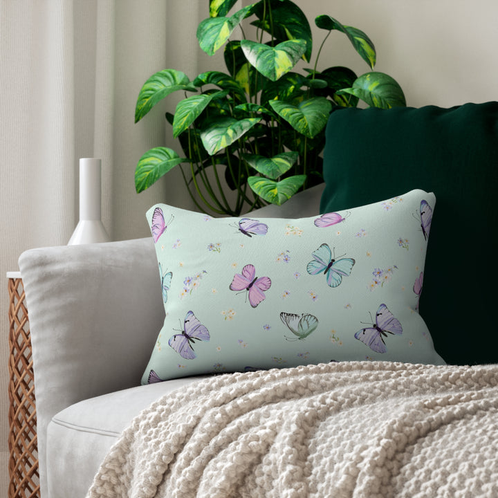 Butterflies and Pansy Flowers Spun Polyester Lumbar Pillow