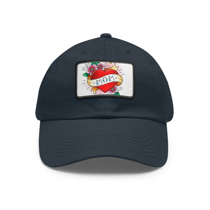 Mom Heart Dad Hat with Leather Patch (Rectangle)