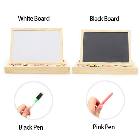 Whiteboard and blackboard set with markers on a white background.