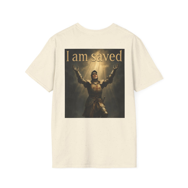 Christian Knight T-Shirt — "Through Christ Jesus" Front and "I Am Saved" Back