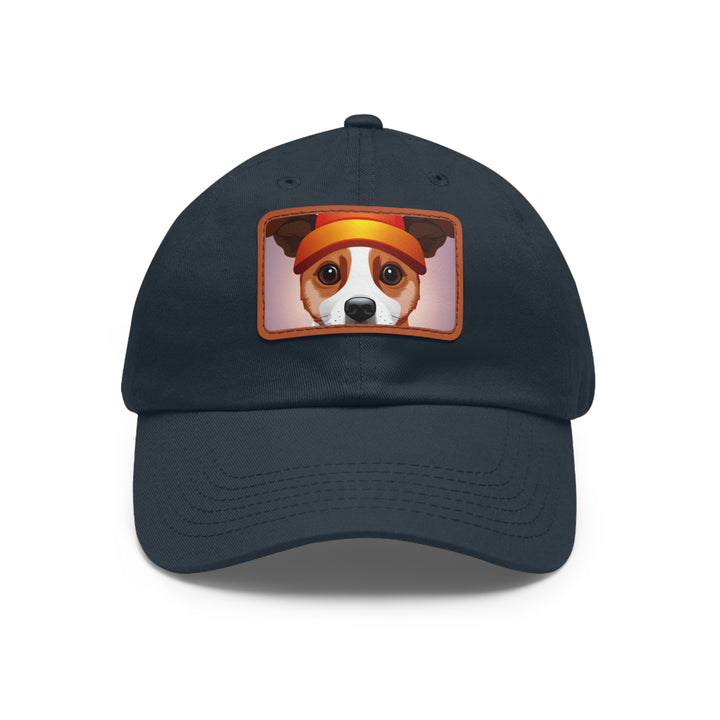 Peeking Dog Dad Hat with Leather Patch (Rectangle)