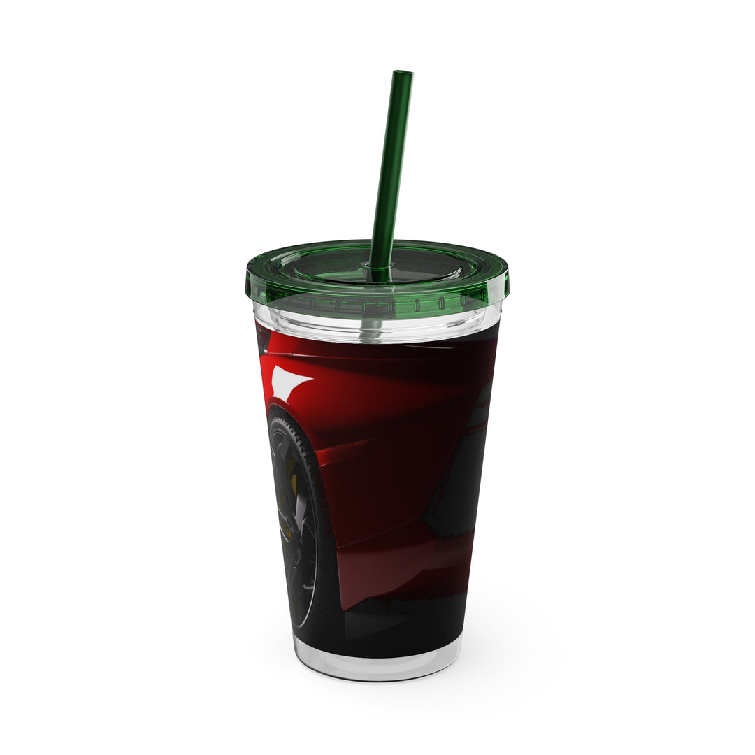 Red Sports Car Sunsplash Tumbler with Straw, 16oz