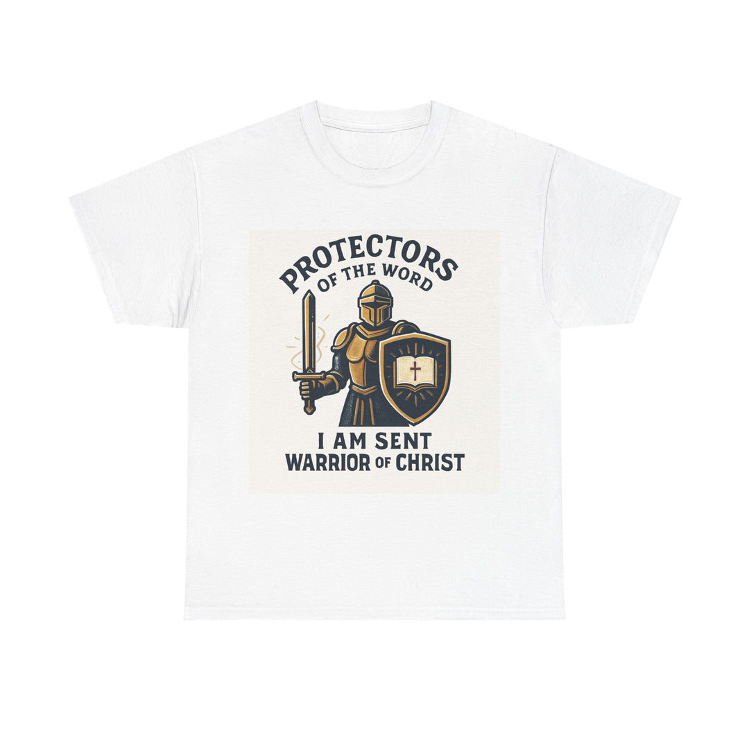 Protectors of the Word T-Shirt — Knight with Sword and Shield Literary Tee