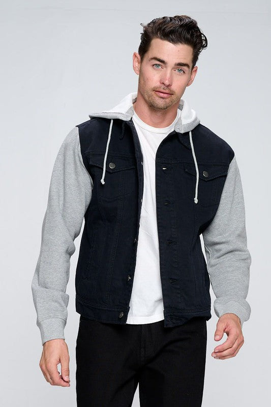 Men's Denim Jacket with Fleece Hoodie