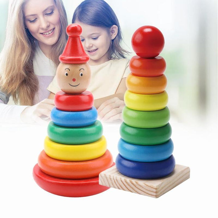 Wooden Rainbow Stacking Toy – Colorful Tumbler Tower for Early Learning