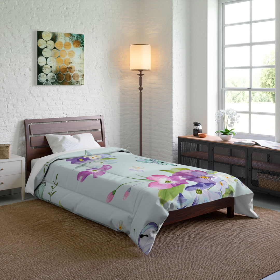 Blooming Flowers and Flying Butterflies Comforter