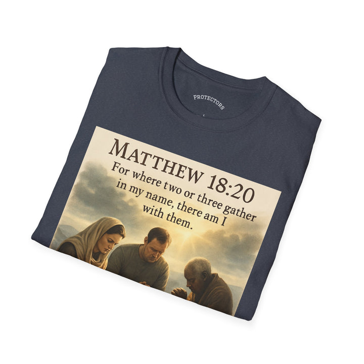 Christian Scripture T-Shirt — Matthew 18:20 and Isaiah 41:10 Faith Tee