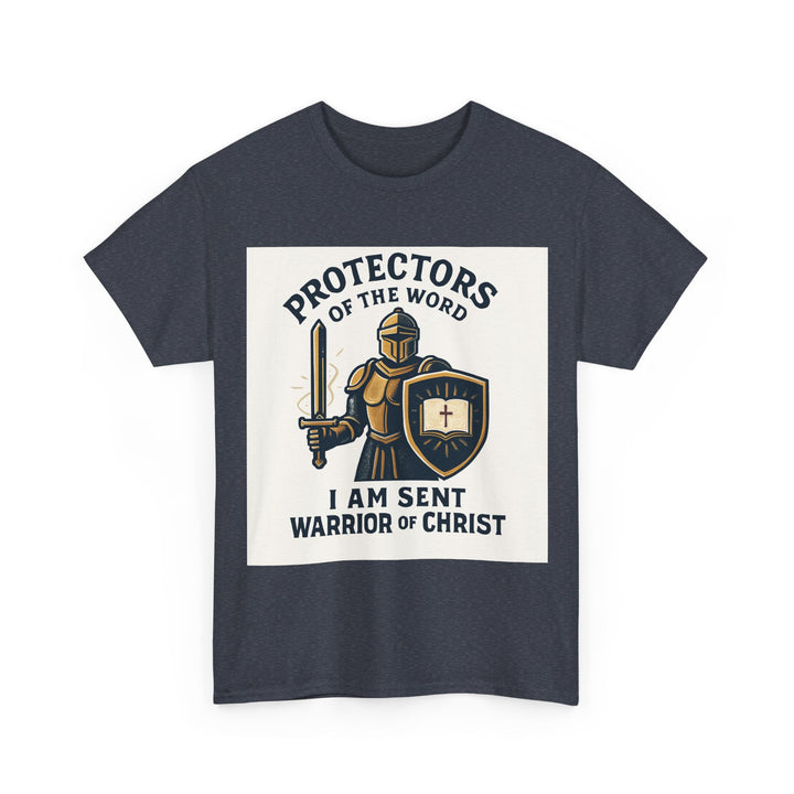 Protectors of the Word T-Shirt — Knight with Sword and Shield Literary Tee