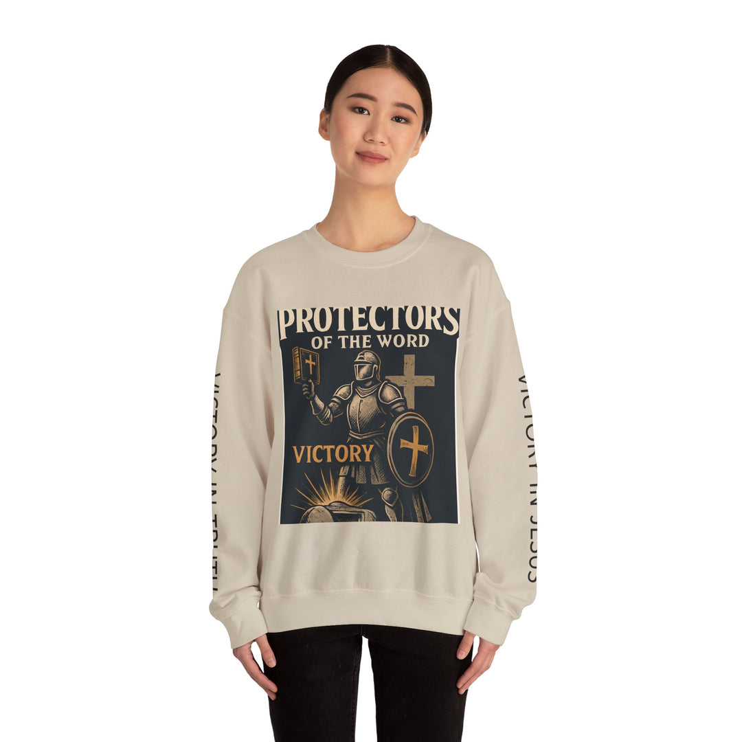 Knight Shield Crewneck Sweatshirt — "Protectors of the Word Victory"