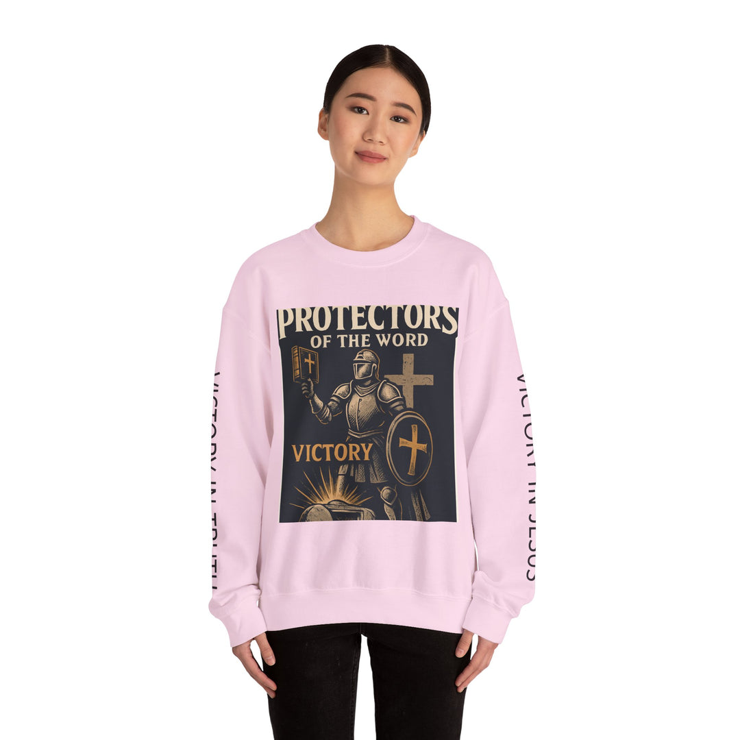 Knight Shield Crewneck Sweatshirt — "Protectors of the Word Victory"