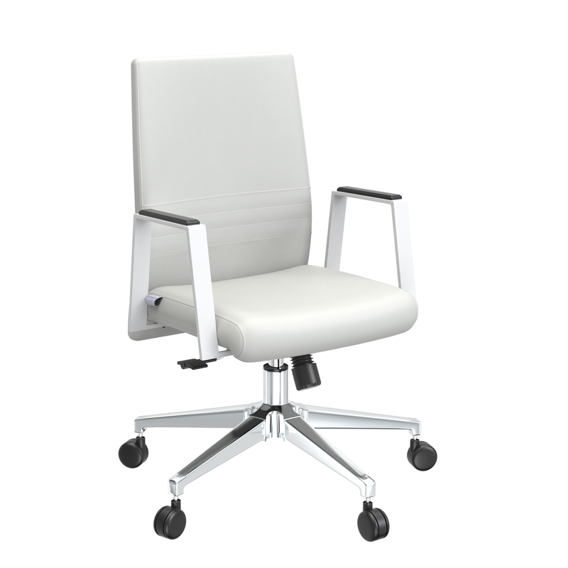 LeisureMod Aleen Office Chair in Upholstered Leather and Iron Frame with Swivel and Tilt in White