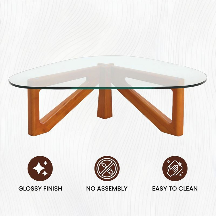 LeisureMod Imperial Triangle Coffee Table Light Walnut Details.