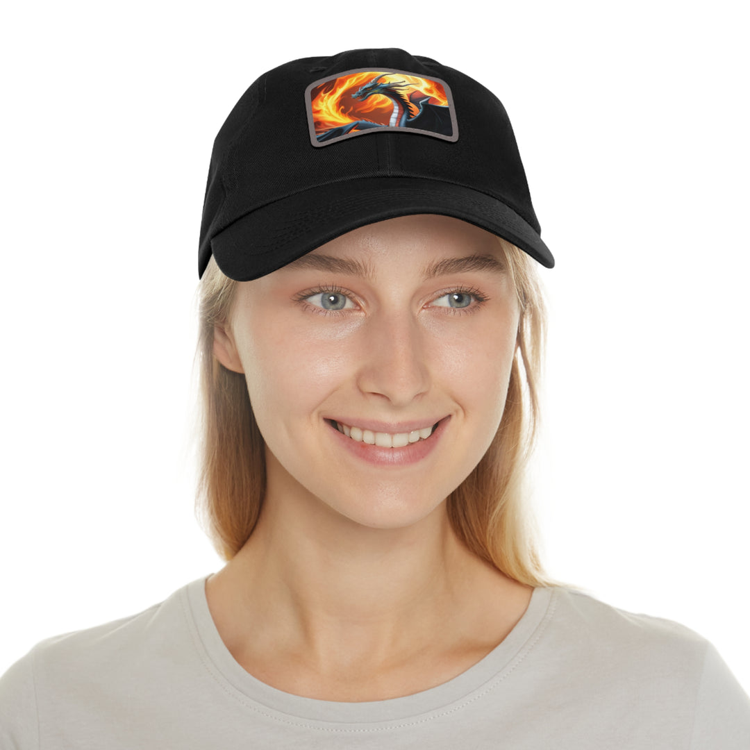 Dragon Fire Dad Hat with Leather Patch (Rectangle)