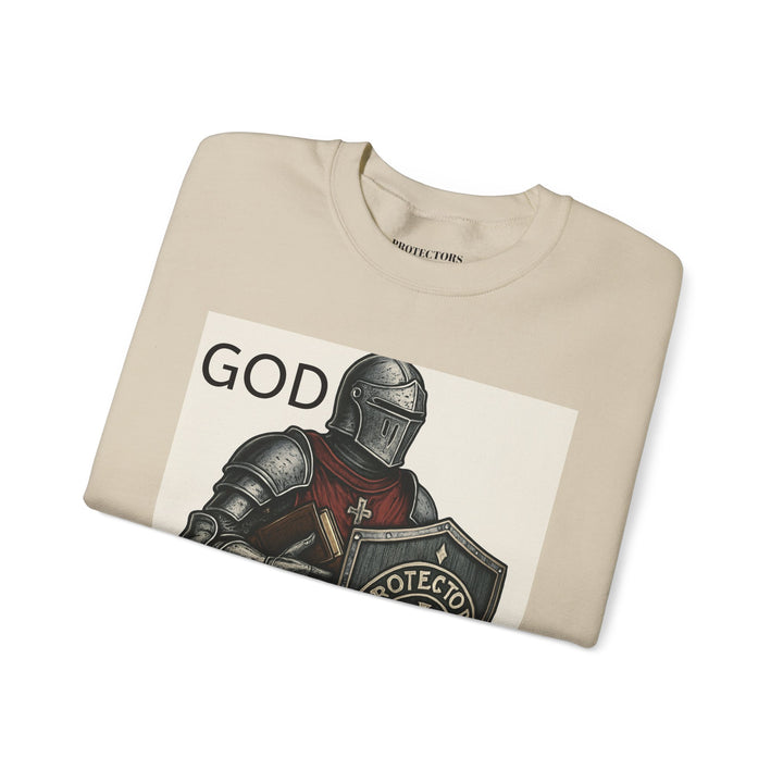 Knight Shield Crewneck Sweatshirt — "Protectors of the Word" Christian Armor Design
