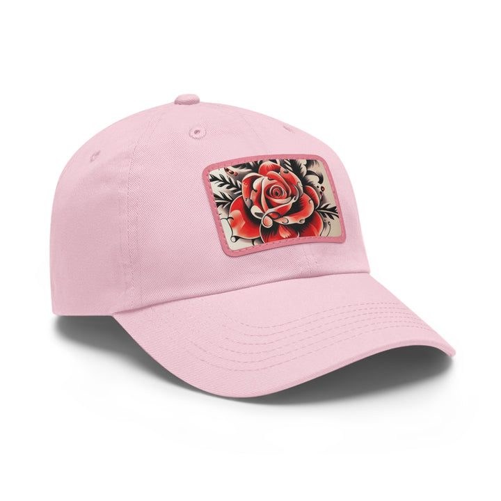 Rose Tattoo Style Dad Hat with Leather Patch (Rectangle)